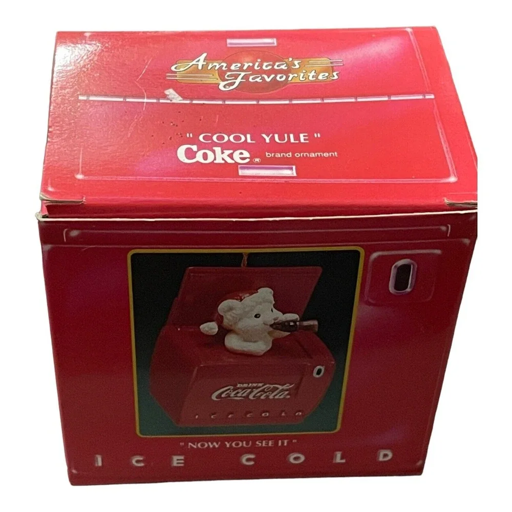 1993 Coca Cola‎ Cool Yule Pop Up Bear In Santa Hat Cooler Christmas Ornament